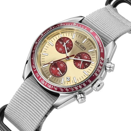 Imagen de MEGIR, nuevos relojes de lujo para hombre, correa tejida de lona, cronógrafo deportivo automático, r...