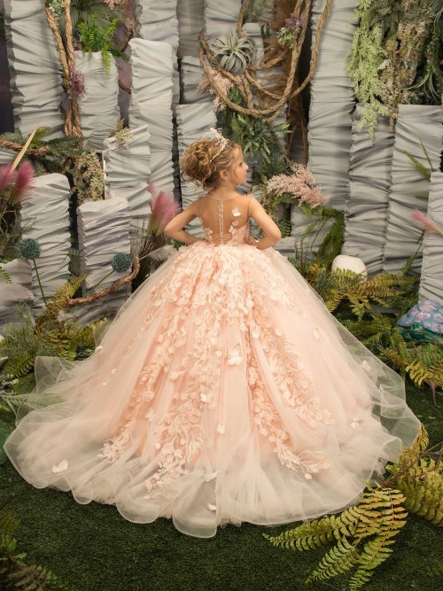 Bild von Rosa Prinzessinnen-Kleid mit Blumen Applikationen