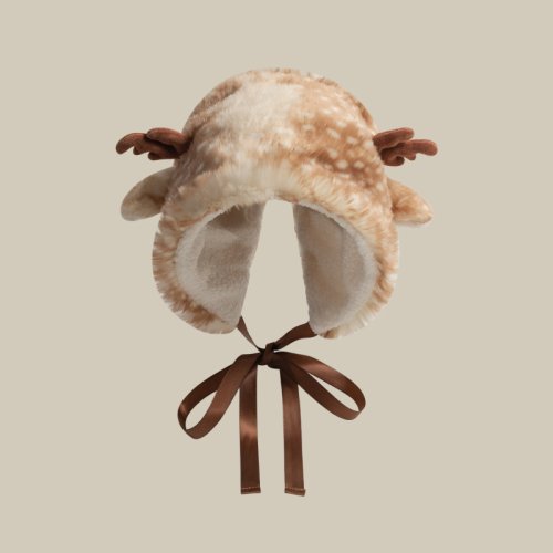 Immagine di Cappello Pullover Invernale con Peluche a Forma di Cervo di Natale per Donna – Fascia Protettiva per Orecchie con Corna Carine e Calde