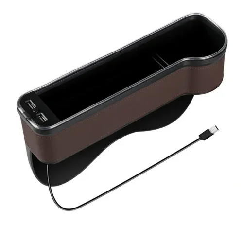 Zdjęcie Nowy samochodowy schowek szczelinowy z 2 ładowarkami USB Kolorowa dioda LED Szczelina siedzenia Kies...