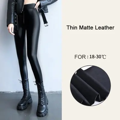 Image de Leggings en Cuir PU Velours Taille Haute - Look Sexy & Chaud