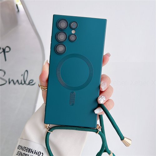 Immagine di Custodia di ricarica magnetica per collana a tracolla con cordino per Samsung S24 S23 Ultra S22 S21 Plus S20 FE Note 20 10 Cover opaca per Magsafe