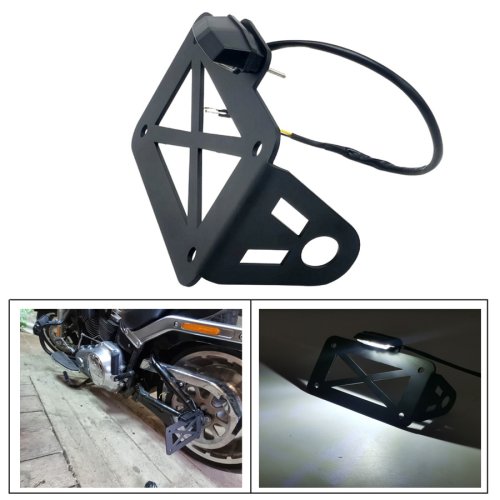 Immagine di Staffa di Supporto per Targa di Immatricolazione per Moto con Montaggio Laterale Universale e Luci Posteriori LED – Adatta per Bobber, Honda Cafe Racer, Suzuki e Altre Moto