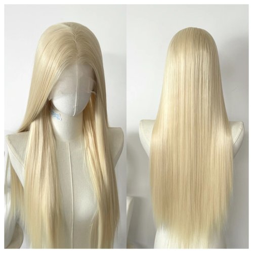 Image of Natural Looking 26-Inch Blonde Lace Front Wig with 13x4 Part, Long Straight Synthetic Hair for Daily Wear and Cosplay