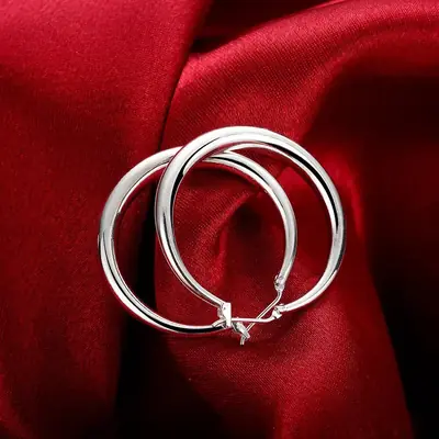 Image de Boucles d'oreilles rondes en argent 925 - Grand cercle 33mm
