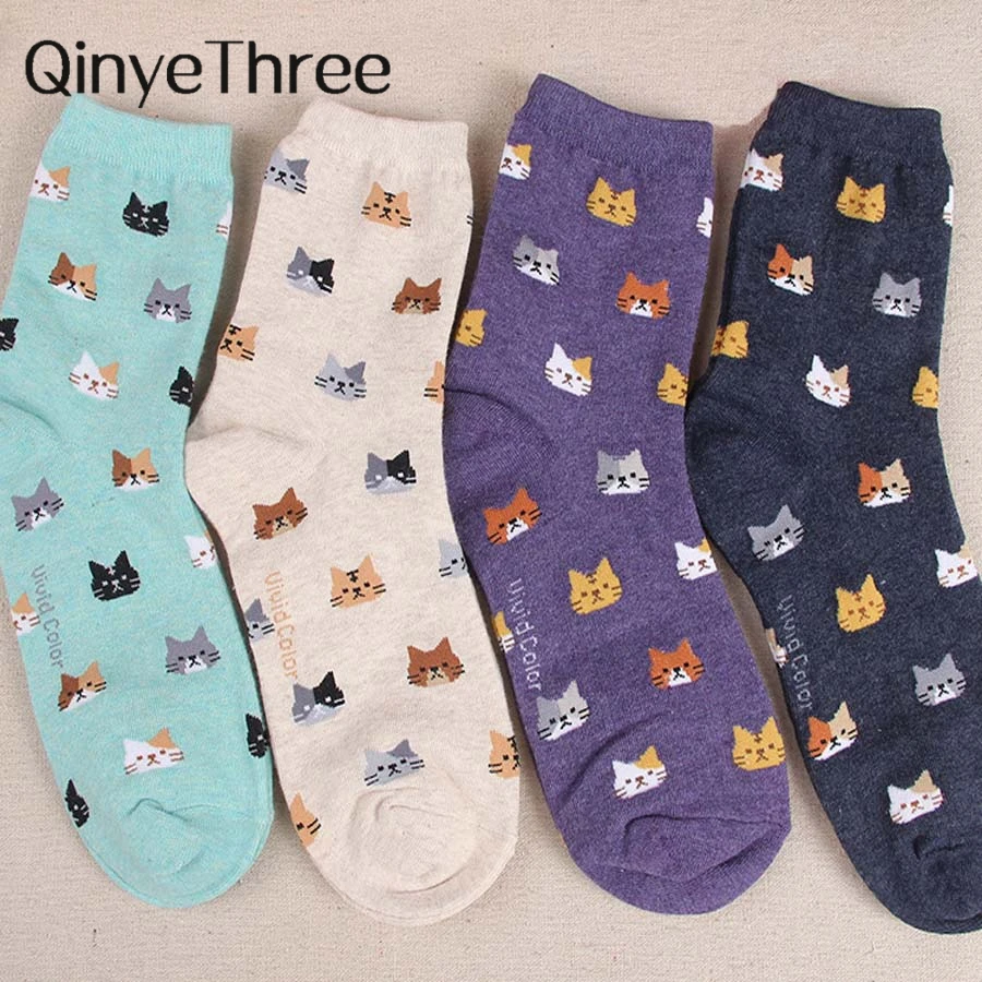 Image de Chaussettes Chat Mignonnes en Coton pour Femmes