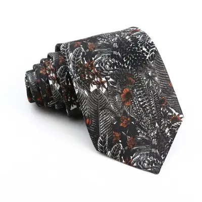 Image de Cravate Homme Soie Design Floral Marron & Blanc