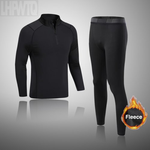 Image of Men's Thermal Underwear Set with Fleece Lined Turtleneck Sweater and Long Sleeve Compression Base Layer for Winter Warmth