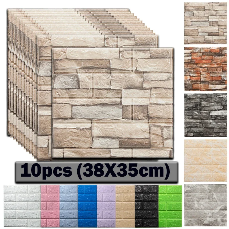 10 stuks zelfklevende 3D schuim muurstickers met bakstenen look – waterdicht en eenvoudig aan te brengen voor een stijlvolle interieurdecoratie