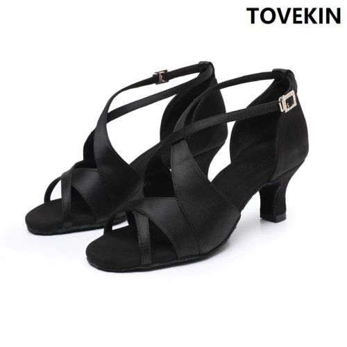 Afbeelding van Latin Suede Dansschoenen Voor Vrouwen, Balzaal, Jazz Salsa Dansschoenen Voor Dames, Nieuwe Strass Gesp, Zachte Zool, Bruin, Zwart, 5Cm, 7Cm