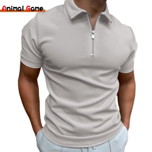 Afbeelding van Zomer Heren Effen Kleur Poloshirt Korte Mouwen Turn-Down Kraag Rits T Shirts & Voor Heren Casual Streetwear Nieuwe Heren Tops