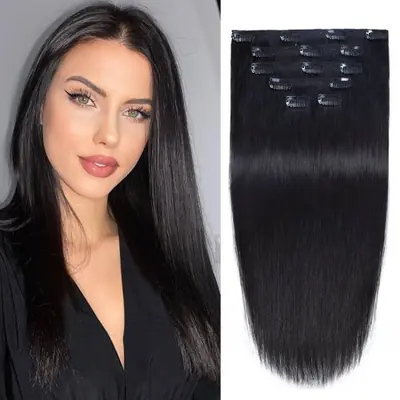 Image de Extensions de Cheveux Remy avec Clips - Naturel Noir à Brun Clair