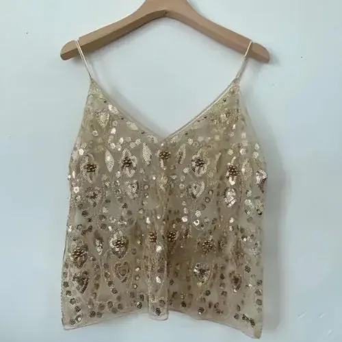 Image de Gilet Transparent Fleur Motif Paillettes - Chic & Élégant