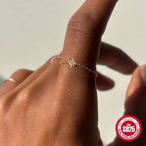 Image de Bague Étoile en Argent Sterling 925 avec Zircons - Design Élégant & Réglable