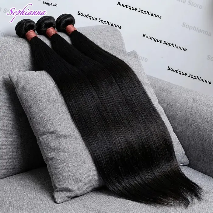 Image de Extensions cheveux brésiliens Remy naturels lisses noirs