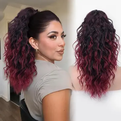Image de Extensions de cheveux ondulées clip-in noir marron 18-30 cm