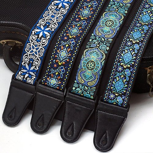 Zdjęcie Regulowany pasek gitarowy z haftowanym nadrukiem w stylu etnicznym i vintage – idealny akcesorium do gitary akustycznej, elektrycznej, basowej i ukulele
