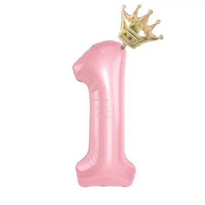 Image de Ballon Numéro Pastel Bleu Rose 32" avec Couronne - Déco Fête Bébé