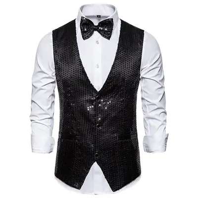 Image de Gilet Pailleté Homme - Élégant & Brillant pour Fêtes et Mariages