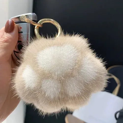 Image de Porte-clés Chat Pelucheux - Pendentif Mignon avec Pompon
