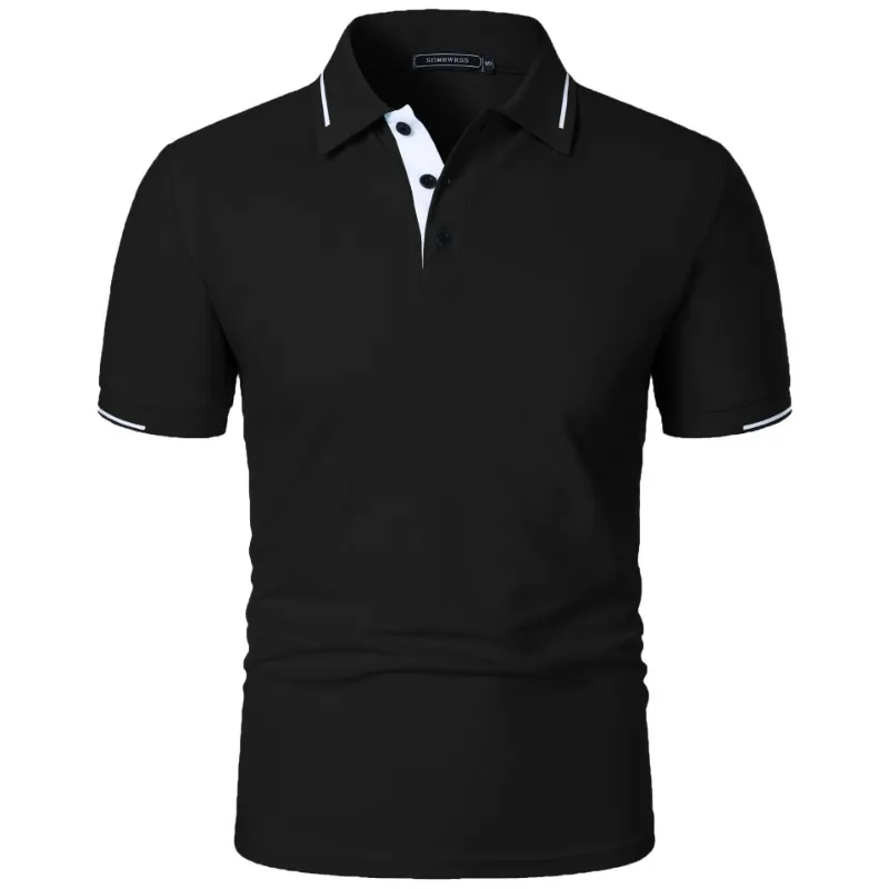 Afbeelding van Poloshirt voor heren met korte mouwen, Summe Button, klassieke pasvorm, casual T-shirts, oversized trui, heren, effen kleur, lichtgewicht tops