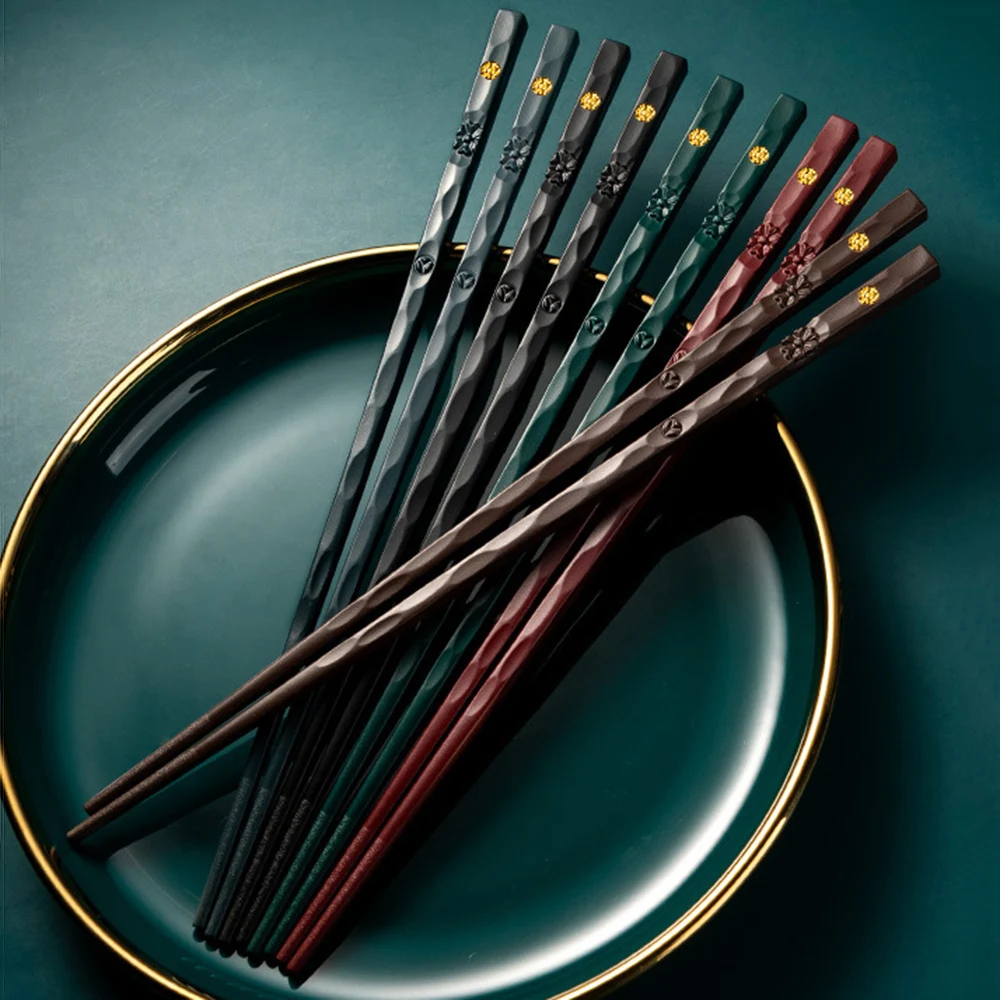 Image of Eco-Friendly Reusable Bamboo-Style Alloy Chopsticks Set – Non-Slip, Dishwasher Safe, Food Grade for Sushi and Everyday Meals