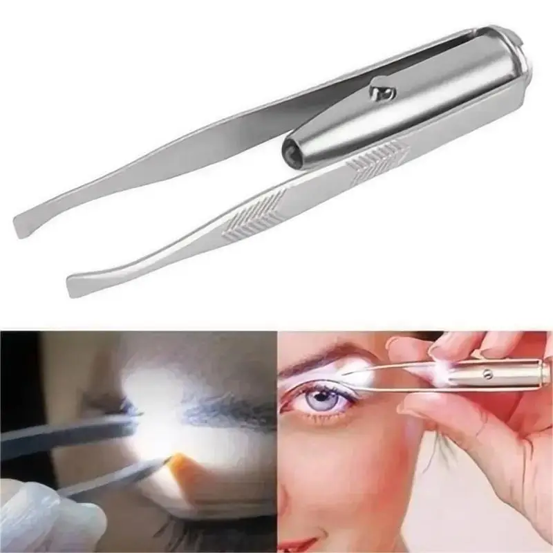 Pinzetta per sopracciglia in acciaio inossidabile con luce LED integrata – Strumento di precisione per cura dei capelli e trucco