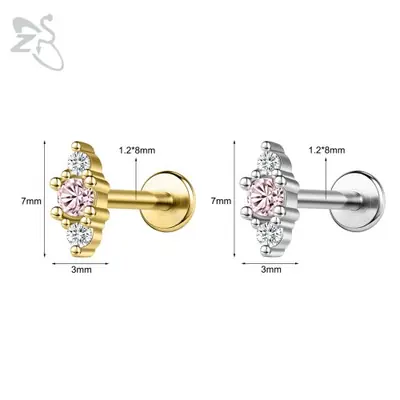 Image de Piercing Labret Or 16G - Cristal CZ pour Lèvre, Cartilage & Tragus