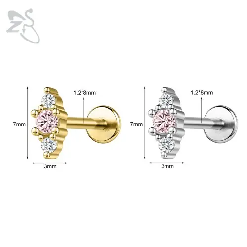 Image de Piercing Labret Or 16G - Cristal CZ pour Lèvre, Cartilage & Tragus