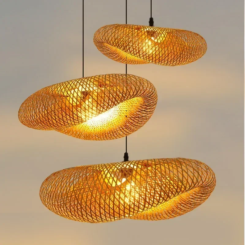 Image of Bamboo Hand Weaving Pendant Lights 36cm Hanging LED Ceiling Lamp Chandelier Fixture Rattan Hand Craft Woven Home Bedroom Decor