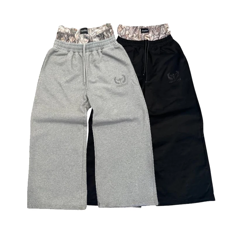 Imagen de Pantalones Deportivos Retro Y2K para Hombre con Puños Dobles, Patrón de Camuflaje Bordado, Corte Ancho y Estilo Urbano Unisex