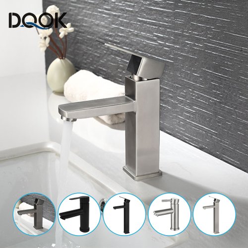 Image of Matte Black Deck Mounted Basin Sink Faucet with Hot and Cold Water Mixer Tap for Bathroom Lavatory - Modern Hose-Style Crane Design