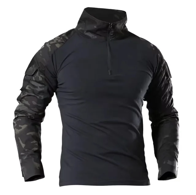 Immagine di Camicia da combattimento a maniche lunghe da uomo 1/4 Cerniera Ripstop Cotone Abbigliamento da lavor...