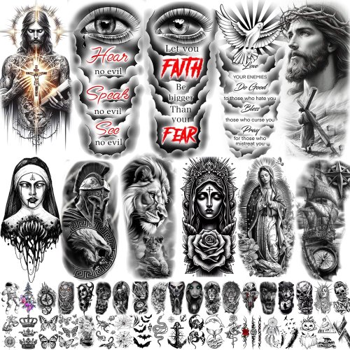 Bild von Realistische temporäre Tattoos – Jesus, Löwe & Krieger