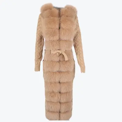 Image de Pull Blanc à Col en Fourrure de Renard Véritable - Élégant & Chaud