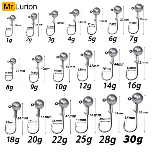 Imagen de MrLurion 1g 2g 3g 4g 5g 10g 20g 22g 25g 28g anzuelo de cabeza de anzuelo de pesca, anzuelo de aparejo para manivela suave grub gusano señuelo cebo anzuelos afilados