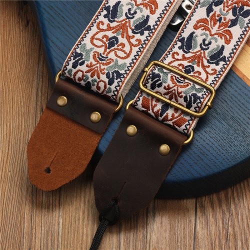 Zdjęcie Miwayer Haftowany pasek gitarowy Miękkie kwiaty w stylu vintage Regulowane kreatywne paski do zegarków Bawełniany pasek i skórzana główka