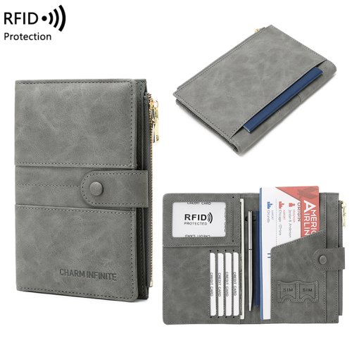 Image of Premium RFID-Blocking Passport Wallet with PU Leather, Solid Color Design, Zipper Closure, and Multi-Functional Card Holder for Travel