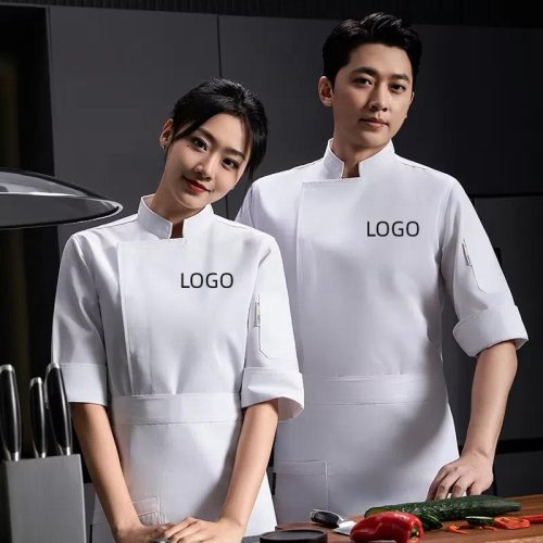 Image of Breathable Summer Chef Uniform Shirt with Embroidered Name and Logo – Lightweight Short Sleeve Workwear for Men and Women in Kitchen, Bakery, and Cake Shop