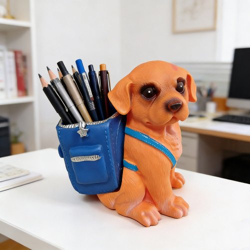 Afbeelding van Schattige Puppy Penhouder van Hars – Leuke Bureaudecoratie voor Kantoor en Thuis, Perfect als Verjaardagscadeau voor Studenten en Jonge Volwassenen
