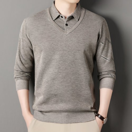 Afbeelding van Herensweater met Fleecevoering - Warme Herfst- en Winterpullover met Polokraag, Tweedelig Ontwerp, Casual Gebreide Top voor Mannen