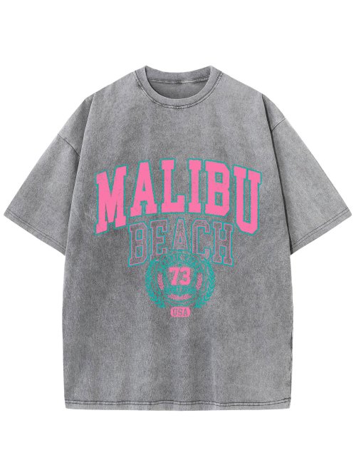 Imagen de Malibu-Camiseta lavada de playa para mujer, Camiseta de algodón con estampado de letras, camisetas c...