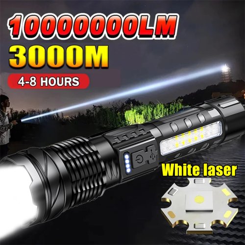 Afbeelding van Krachtige witte laser LED-zaklamp Ingebouwde batterij USB oplaadbaar Sterk licht Tactische zaklamp Outdoor Camping Wandellamp