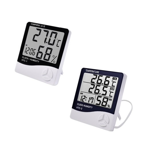 Imagen de Termómetro Higrómetro Digital con Pantalla LCD para Interior y Exterior - Estación Meteorológica con Reloj y Medición de Temperatura y Humedad