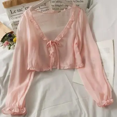 Image de Cardigan Dentelle Y2K Blanc - Style Coréen Été