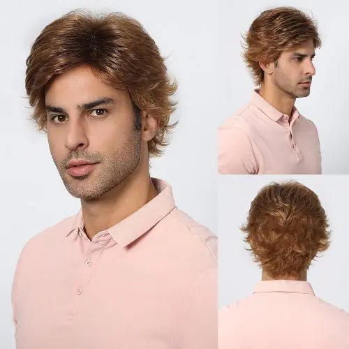 Image de Perruque Homme Courte Marron Foncé - Coupe Pixie Naturelle