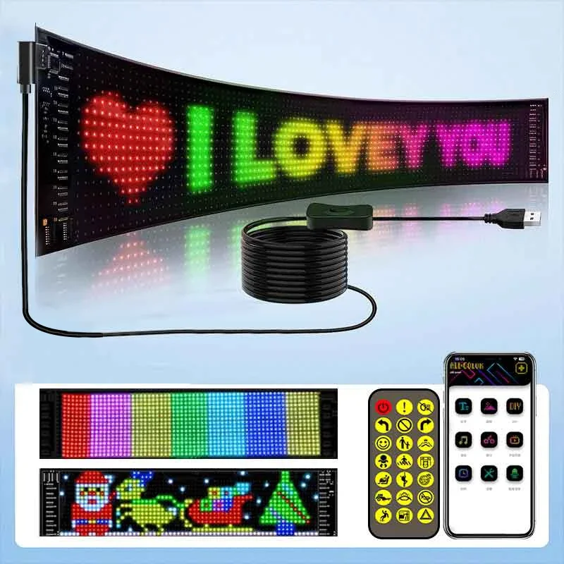 Afbeelding van Flexibele LED Matrix Pixel Panel met Bluetooth App Bediening – Heldere Rollende Reclameborden voor USB 5V, Ideaal voor Auto’s en Gebruik Binnen- en Buitenshuis