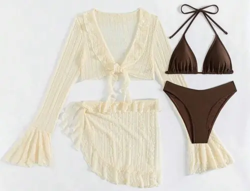 Image de Maillot de Bain 4 Pièces Sexy à Manches Longues