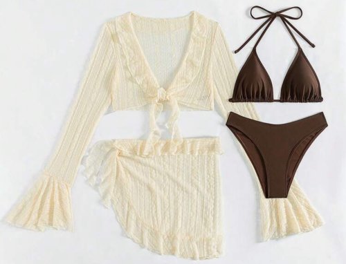 Image de Maillot de Bain 4 Pièces Sexy à Manches Longues