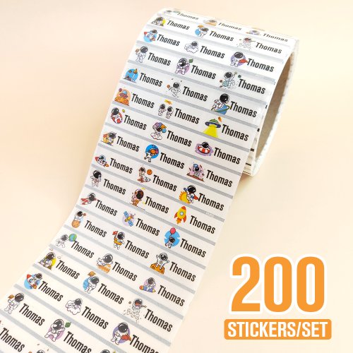 Imagen de 200 Etiquetas Adhesivas Transparentes Personalizadas con Nombre de Astronauta, Impermeables y Resistentes, Etiqueta de Nombre para Niños en Hebreo, Ideal para Papelería Escolar y Oficina